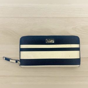 Kate Spade Shore Street Leather Black And Off White Striped Clutch Wallet